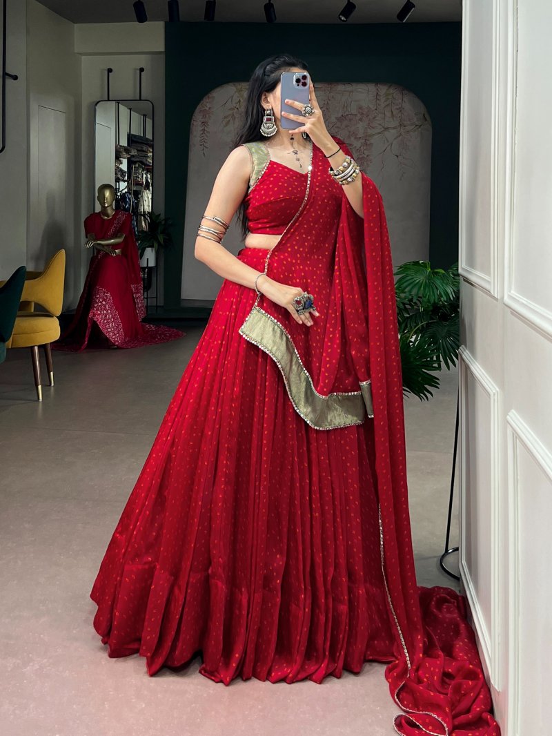 Lnb1710 Satin Chiffon Bandhej Print Navratri Lehenga Choli